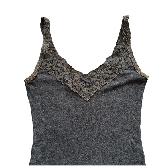 Abercrombie & Fitch Y2K Ribbed Lace Trim Bow Cami Tank Top Small Coquette Gray - Picture 5 of 7